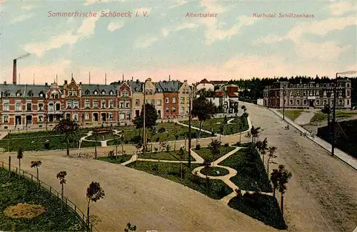 AK / Ansichtskarte 73939012 Schoeneck_Vogtland Albertplatz Kurhotel Schuetzenhaus