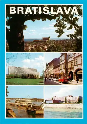 AK / Ansichtskarte  Bratislava_Pressburg_Pozsony_SK Pohlad na hrad Gotwaldovo namestie monumentaina prevadzkovo spravna budova Michalska ulica Rekreacne lade na Dunaji Vysokoskolsky internat Lafranconi