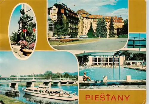 AK / Ansichtskarte  Piestany_Pistian_Poestyen_SK Barlolamac Liecebny dom Thermia Palace Kolonadovy most Kupalisko Eva