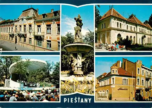 AK / Ansichtskarte 73939200 Piestany_Pistian_Poestyen_SK Liecebny dom Zleny strom Hudobny pavilon Fontana v parku Balneologicke muzeum Hotel Victoria Regia