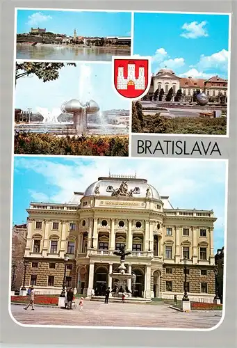 AK / Ansichtskarte  Bratislava_Pressburg_Pozsony_SK Pohlad na hrad Fontana na Gottwaldovom namesti Dom pionierov a mladeze Kl Gottwalda Slovenske narodne divadlo