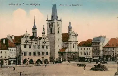 AK / Ansichtskarte 73939678 Leitmeritz_Litomerice_CZ Stadtplatz Rathaus und Stadtkirche