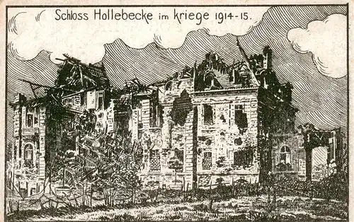 AK / Ansichtskarte 73939748 Hollebecke_Hollebeke_Belgie Schloss im Kriege 1914-15 Truemmer 1. Weltkrieg Kuenstlerkarte