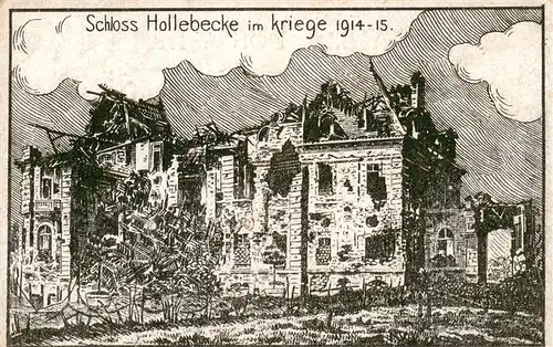 AK / Ansichtskarte  Hollebecke_Hollebeke_Belgie Schloss im Kriege 1914-15 Truemmer 1. Weltkrieg Kuenstlerkarte