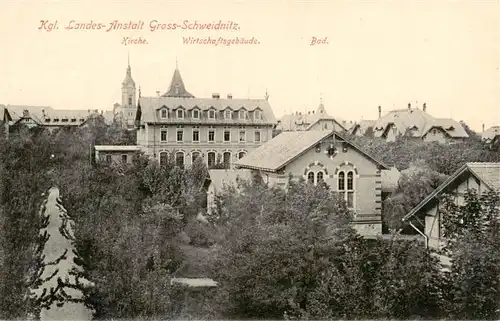 AK / Ansichtskarte 73939908 Gross-Schweidnitz_Grossschweidnitz_Loebau_Sachsen Koenigliche Landesanstalt Kirche Wirtschaftsgebaeude Bad Feldpost