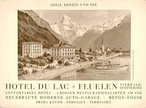 AK / Ansichtskarte  Flueelen_Vierwaldstaettersee_UR Hotel du Lac Kuenstlerkarte