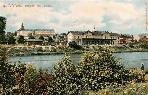 AK / Ansichtskarte  Rudolstadt_Thueringen Bahnhof und Schloss