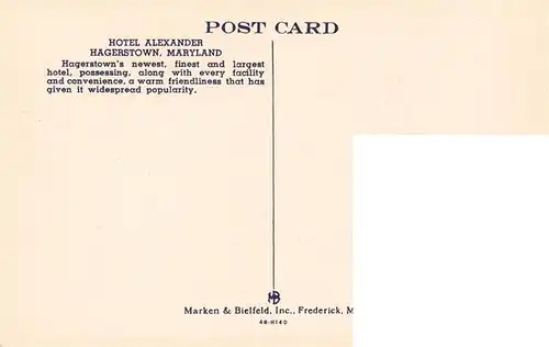 AK / Ansichtskarte 73940211 Hagerstown_Maryland_USA Hotel Alexander