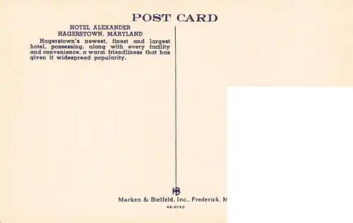 AK / Ansichtskarte  Hagerstown_Maryland_USA Hotel Alexander