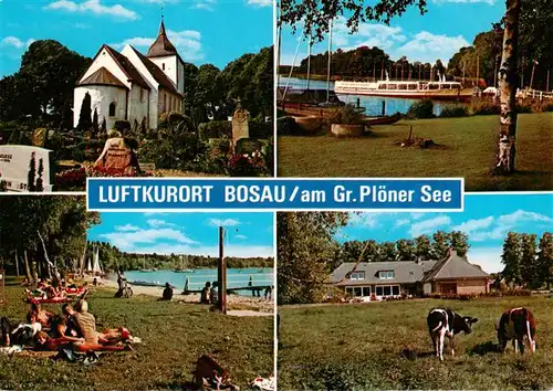 AK / Ansichtskarte 73940320 Bosau_Ostholstein Kirche Anleger Strand Restaurant