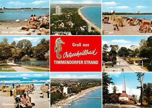 AK / Ansichtskarte 73940369 Timmendorfer_Strand_Timmendorferstrand_Timmendorf Strandpartien Fliegeraufnahmen Kurpark Promenade Stuermische See Waldkirche