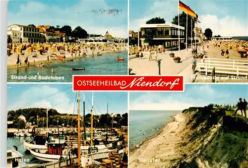 AK / Ansichtskarte  Niendorf__Ostseebad_Timmendorferstrand Strand und Badeleben Promenade und Strand Hafen Steilufer