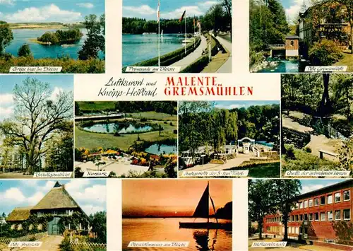 AK / Ansichtskarte 73940503 Malente-Gremsmuehlen Insel im Dieksee Promenade Gremsmuehle Braeutigamseiche Kurpark 5-Seen-Fahrt Quelle Molkereischule Abendstimmung Alte Strohkate