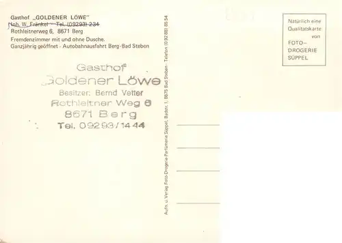 AK / Ansichtskarte  Berg_Oberfranken Gasthof Goldener Loewe Gastraum Fremdenzimmer