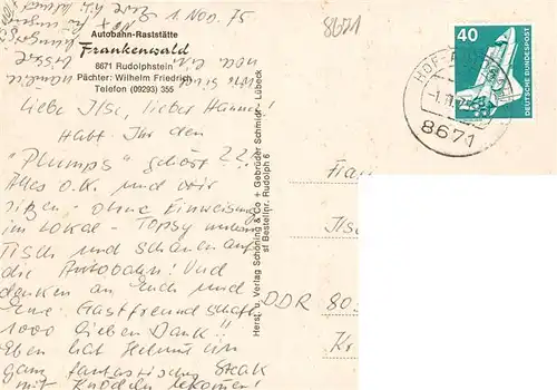 AK / Ansichtskarte  Rudolphstein Autobahn-Raststaette Frankenwald