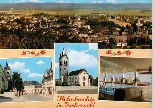 AK / Ansichtskarte 73940586 Helmbrechts_Oberfranken Panorama Ortsmotive Kirche Hallenbad