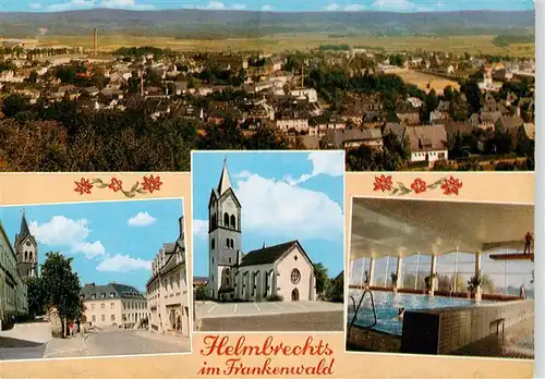 AK / Ansichtskarte  Helmbrechts_Oberfranken Panorama Ortsmotive Kirche Hallenbad