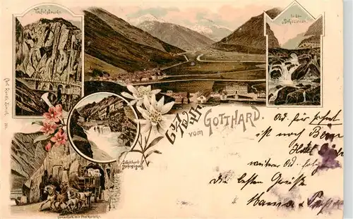 AK / Ansichtskarte  Goeschenen_Goeschenen_UR Teufelsbruecke Urnerloch mit Postkutsche St Gotthard Befestigung In der Schoellenen