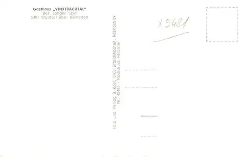 AK / Ansichtskarte 73940662 Waldorf__Remagen_Ahrweiler Gasthaus Vinxtbachtal Partie mit Kirche Waldorf Gaststube