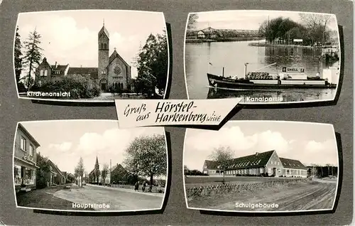 AK / Ansichtskarte 73940691 Harkenberg Kirche Kanalpartie Hauptstrasse Schulgebaeude