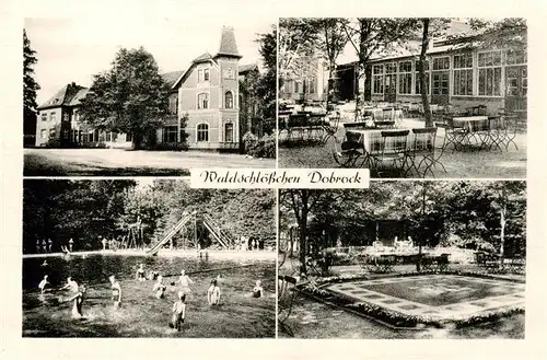 AK / Ansichtskarte  Hoeftgrube_Wingst_Niedersachsen Waldschloesschen Dobrock Terrasse Freibad Park