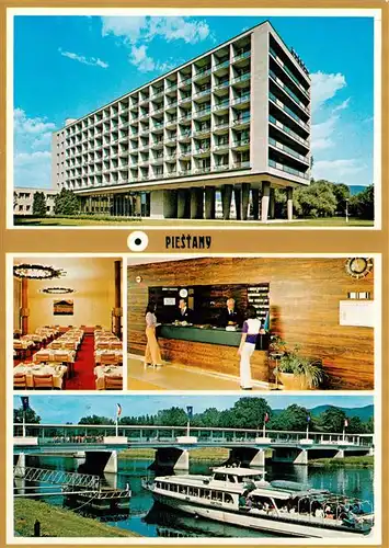 AK / Ansichtskarte  Piestany_Pistian_Poestyen_SK Liecebny dom Thermia Palace Jedalen a recepcia liecebneho domu Kolonadovy most