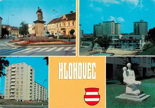 AK / Ansichtskarte 73941079 Hlohovec_Slovakia Stadtplatz Monument Hochhaeuser Skulptur