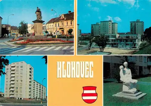 AK / Ansichtskarte  Hlohovec_Slovakia Stadtplatz Monument Hochhaeuser Skulptur