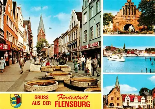 AK / Ansichtskarte 73941175 Flensburg__Schleswig-Holstein Stadtzentrum Fussgaengerzone Nordertor Hafen Markt