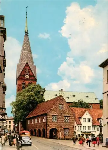 AK / Ansichtskarte  Flensburg__Schleswig-Holstein Schrangen Neptunbrunnen Marienkirche