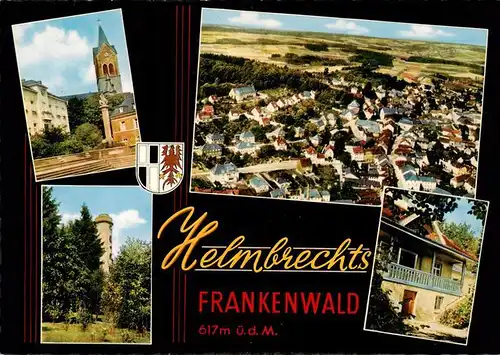 AK / Ansichtskarte 73941263 Helmbrechts_Oberfranken Luftaufnahme Ortszentrum Brunnen Kirche Turm