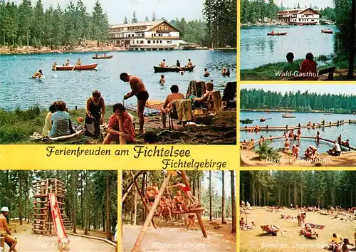 AK / Ansichtskarte  Fichtelberg_Fichtelgebirge_Bayreuth Ferienfreuden am Fichtelsee Kinderspielplatz Liegewiese Strand Waldgasthof