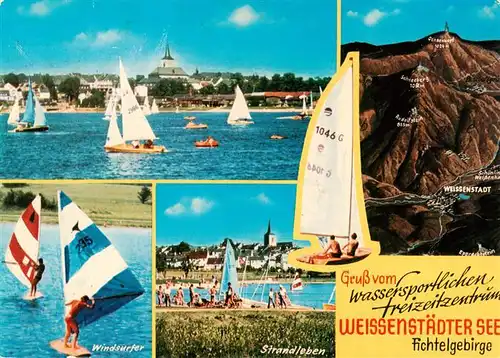 AK / Ansichtskarte  Weissenstadt_Bayern Freizeitzentrum Weissenstaedter See im Fichtelgebirge Segeln Windsurfen Strandleben