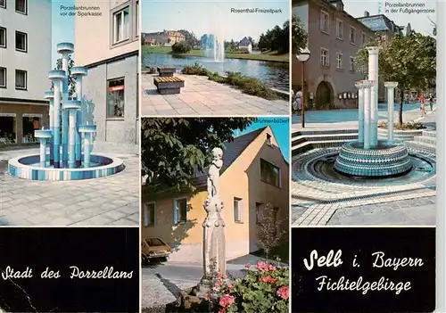 AK / Ansichtskarte  Selb_Oberfranken_Bayern Stadt des Porzellans Prozellanbrunnen Rosenthal-Freizeitpark Fussgaengerzone Statue