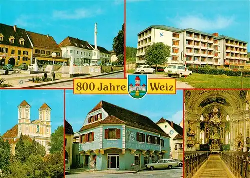 AK / Ansichtskarte  Weiz_Steiermark_AT Strassenpartie Wohnhaus Kirche Inneres Farben Weber