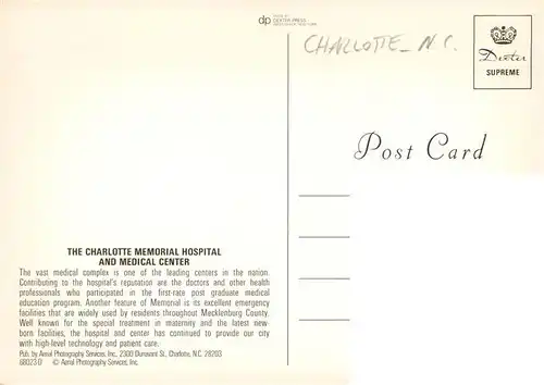 AK / Ansichtskarte 73941389 Charlotte_North_Carolina_USA The Charlotte Memorial Hospital and Medical Center Aerial view