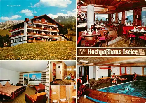 AK / Ansichtskarte  Oberjoch_Bad_Hindelang Sport Hotel Hochpasshaus Iseler Gastraum Zimmer Sauna Hallenbad