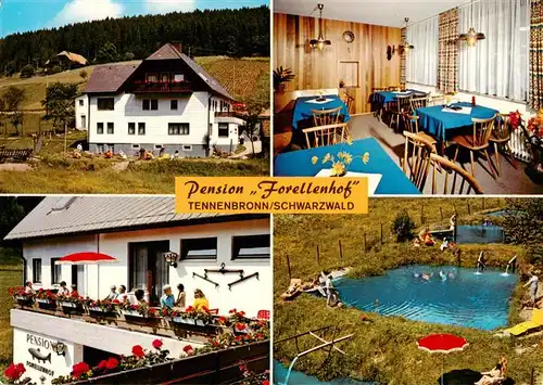 AK / Ansichtskarte 73941414 Tennenbronn Pension Forellenhof Gastraum Balkon Freibad