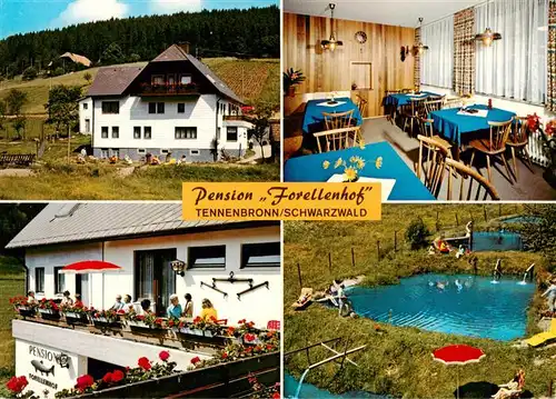 AK / Ansichtskarte 73941438 Tennenbronn Pension Forellenhof Gaststube Balkon Freibad