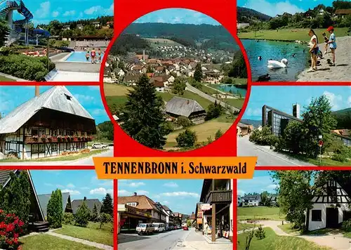 AK / Ansichtskarte 73941446 Tennenbronn Schwimmbad Schwanenteich Schwarzwaldhaus Ferienpark Ortspartie