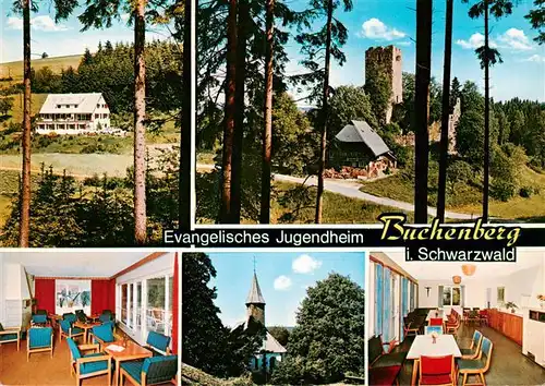 AK / Ansichtskarte  Buchenberg_Koenigsfeld_Schwarzwald Ev Jugendheim Buchenberg Schlossmuehle Gastraeume Kirche Ruine