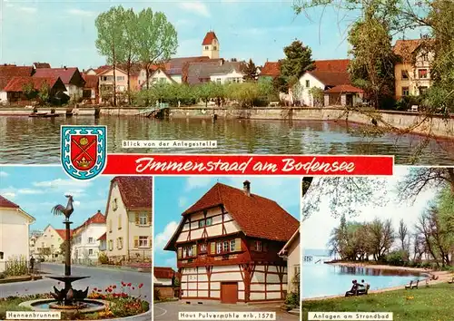 AK / Ansichtskarte  Immenstaad_Bodensee Blick von der Anlegestelle Hennenbrunnen Haus Pulvermuehle Anlagen am Strandba