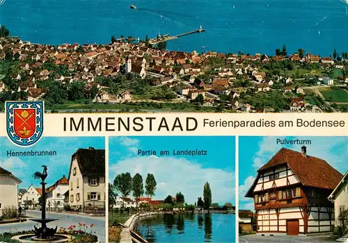 AK / Ansichtskarte 73941500 Immenstaad_Bodensee Fliegeraufnahme Hennenbrunnen Partie am Landeplatz Pulverturm Haus