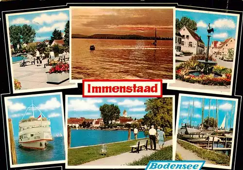 AK / Ansichtskarte 73941512 Immenstaad_Bodensee Promenade Seepartie Hennenbrunnen Fahrgastschiff Yachthafen