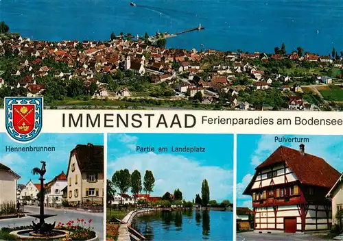 AK / Ansichtskarte 73941513 Immenstaad_Bodensee Fliegeraufnahme Hennenbrunnen Partie am Landeplatz Pulverturmhaus