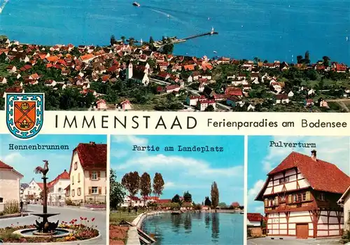 AK / Ansichtskarte  Immenstaad_Bodensee Fliegeraufnahme Hennenbrunnen Partie am Landeplatz Pulverturmhaus