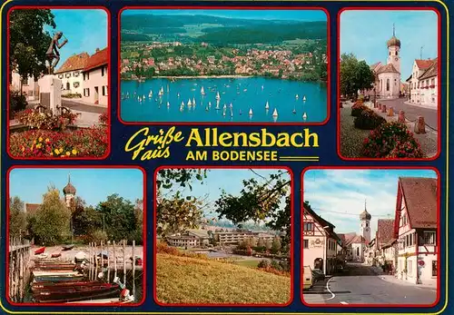 AK / Ansichtskarte 73941527 Allensbach_Bodensee Park Fliegeraufnahme Kirche Anlegestelle Strassenpartie