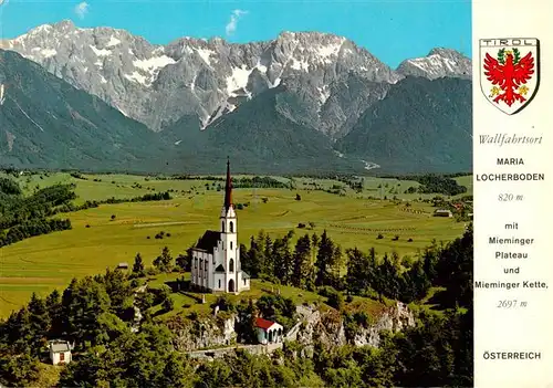AK / Ansichtskarte  Maria_Locherboden_Moetz_Silz_Tirol_AT Fliegeraufnahme mit Kirche Mieminger Plateau und Mieminger Kette