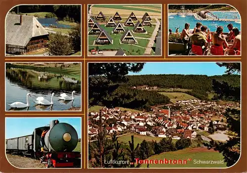 AK / Ansichtskarte 73941586 Tennenbronn Ferienpark Tennenbronn Bungalows Schwanenteich Freibad Lokomotive