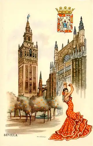 AK / Ansichtskarte  Sevilla_Andalucia_ES Giralda Flamenco Taenzerin Kuenstlerkarte